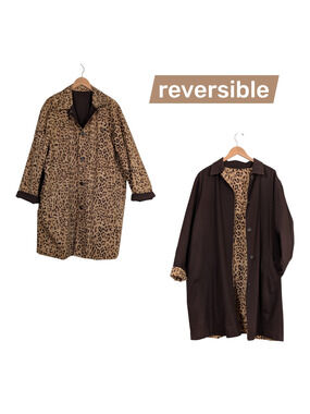 Jones New York Reversible Jacket 3X Brown Animal Print Lepoard Overcoat Trench